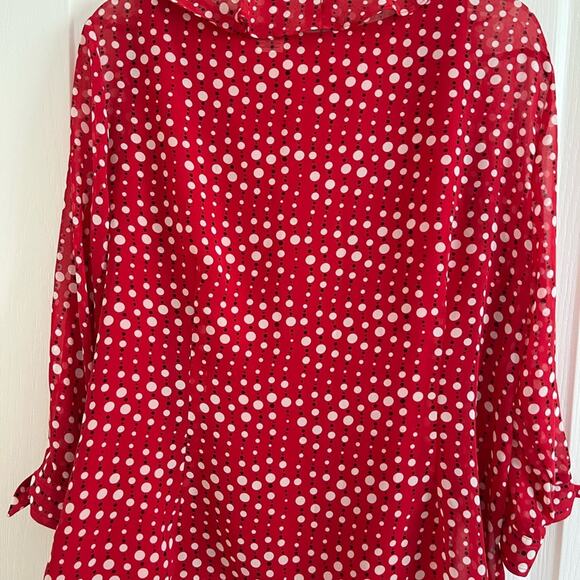 Emma James 2 Piece Set - Red Polka Dot outer Blouse with red tank top underneath - Picture 6 of 16